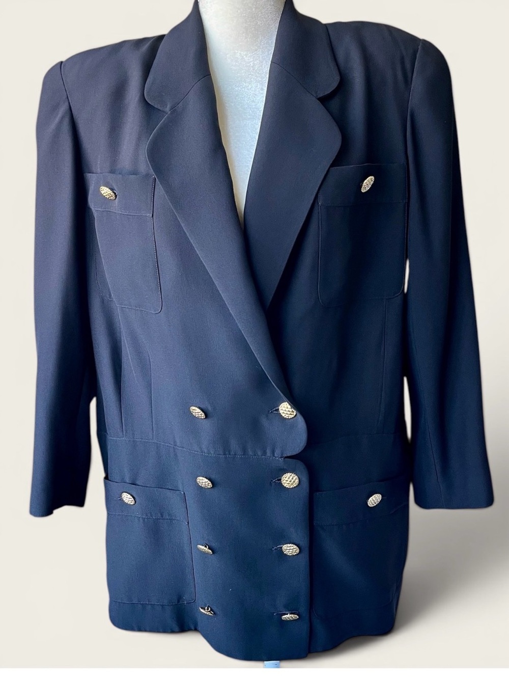 CHANEL Black Double-Breasted Wool Blazer & Skirt Set with Gold Buttons - Picture 6 of 17